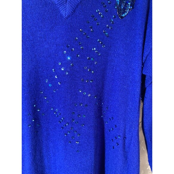Vintage 80s Sequin Sweater Dress 1980s Royal Blue New Wave Retro Size XL - Picture 4 of 7